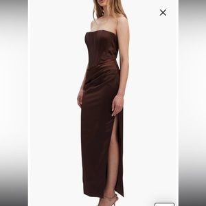 Bardot Satin Everlasting Midi Dress in Chocolate Brown- Size 8